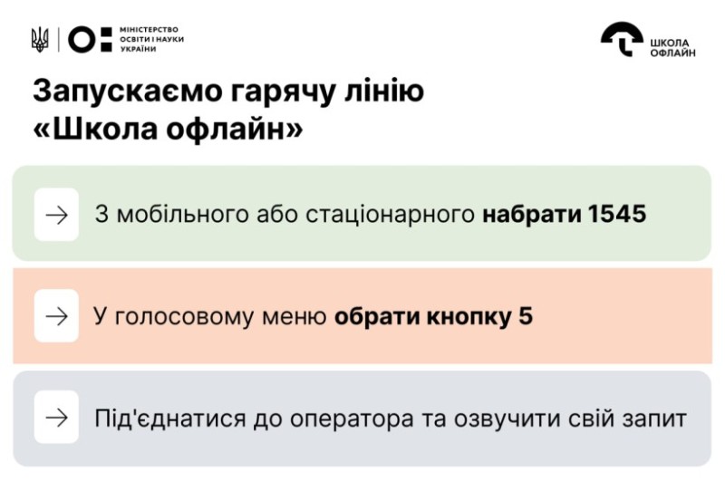 МОН запускає гарячу лінію «Школа офлайн»