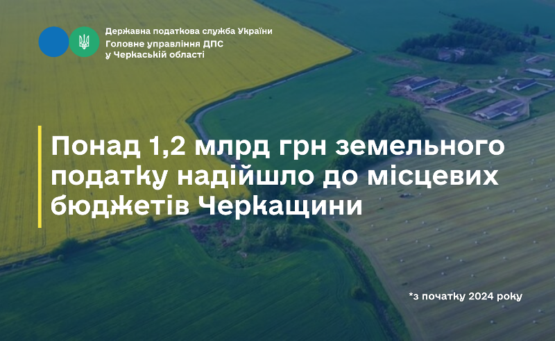 Понад 1,2 млрд грн земельного податку надійшло до місцевих бюджетів Черкащини з початку року