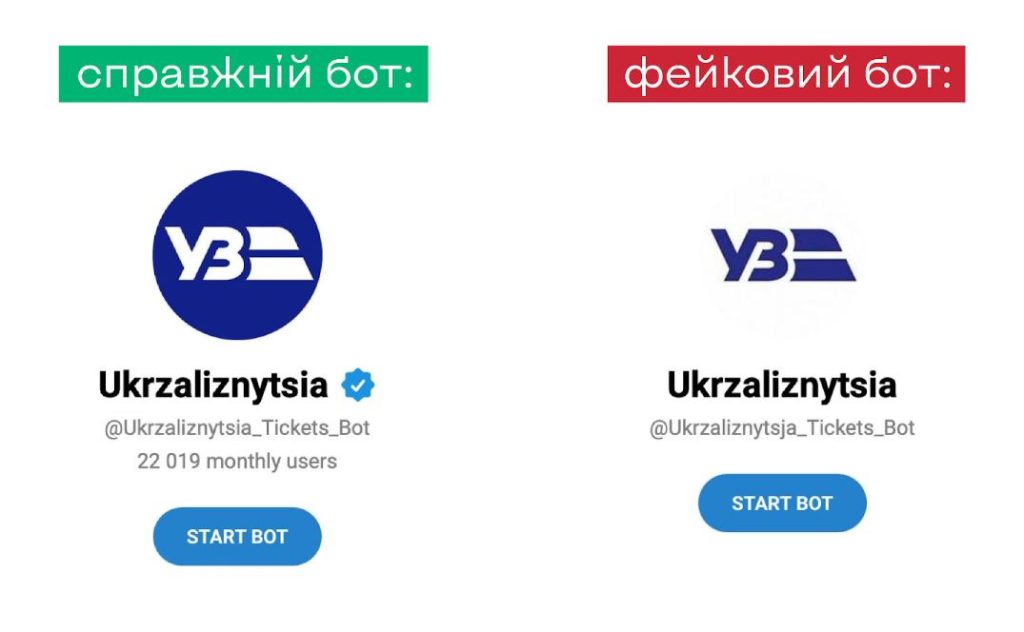 На фото - приклади справжнього і фейкового ботів