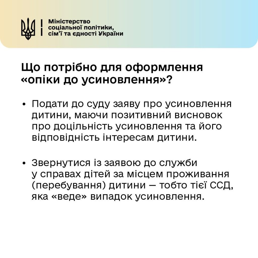 На фото - пояснення, що потрібно для оформлення "опіки до усиновлення"