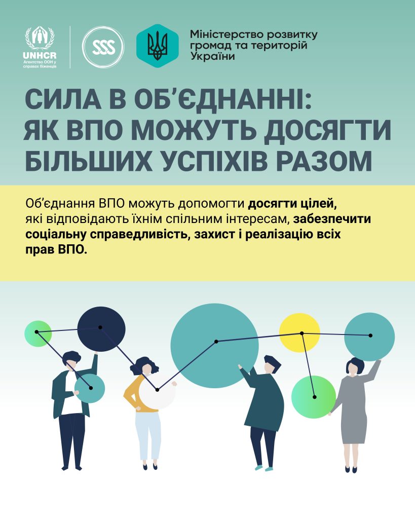 На фото - напис "Сила в об'єднанні: як ВПО можуть досягти більших успіхів разом"