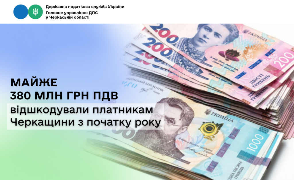 На фото - Майже 380 млн грн ПДВ відшкодували платникам Черкащини цьогоріч