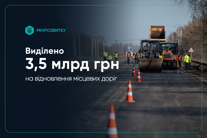 На фото - банер з написом "3,5 млрд грн на відновлення доріг"
